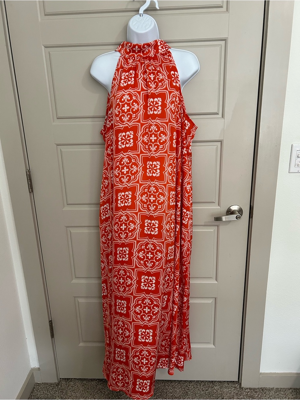 Ann Taylor Orange and White Printed Halter-Neck Maxi Dress